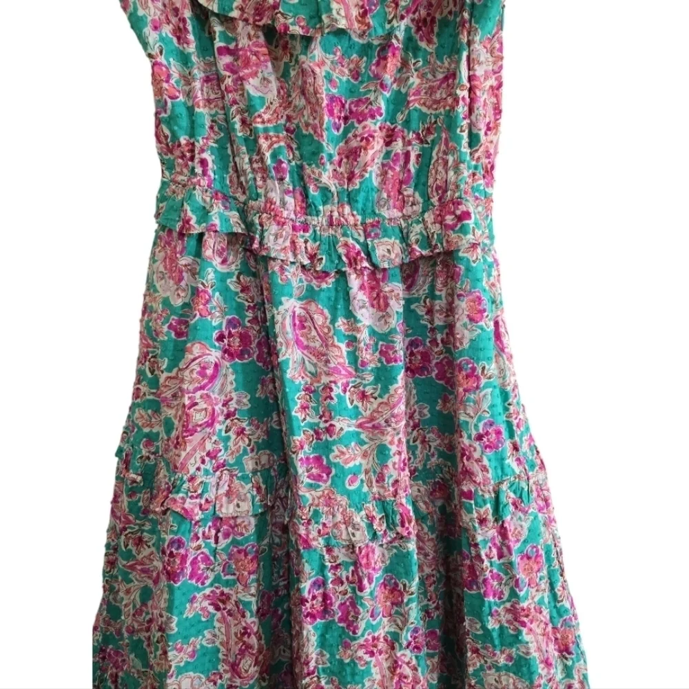 J. Crew Green Floral Swiss Dot Ruffle Tiered Midi Dress Cotton 00